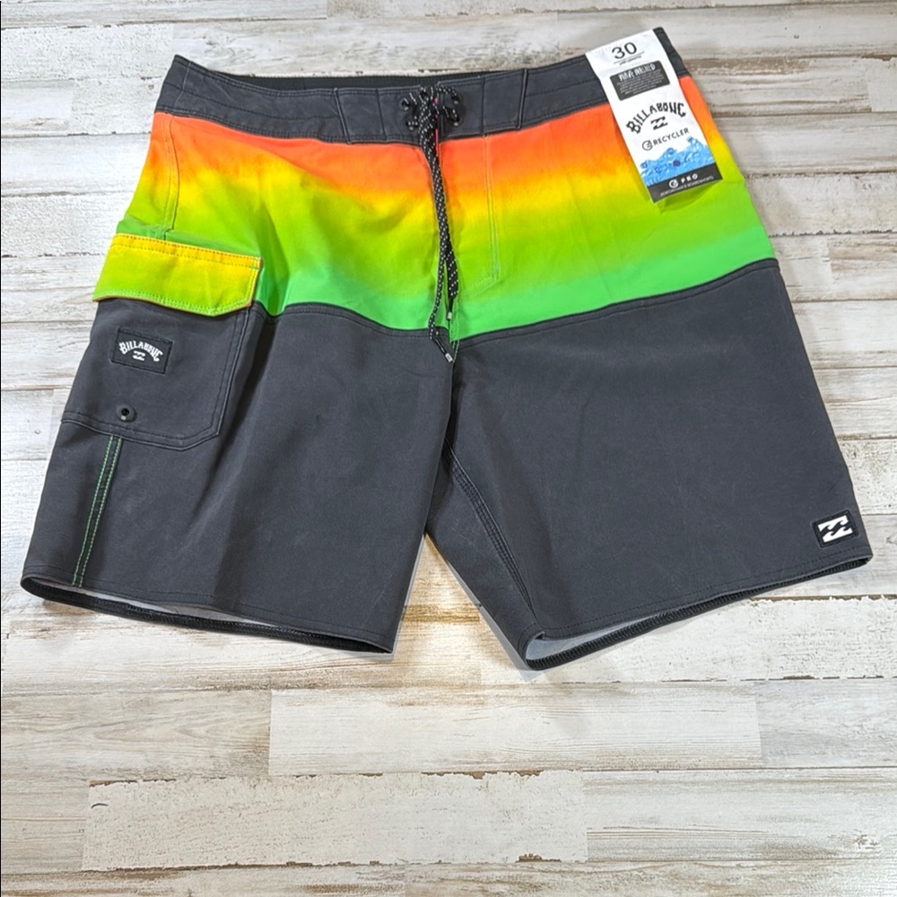 Billabong Green and Orange Board Shorts Quick-Dry Swimwear